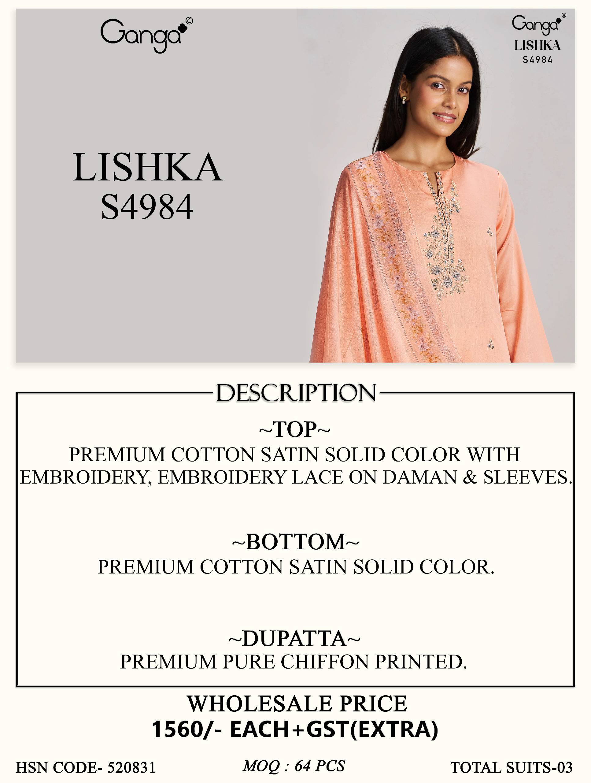 LISHKA 4984 SERIES BY GANGA FASHION Beautiful ColourfulCOTTON SATIN Dresses At Wholesale Price